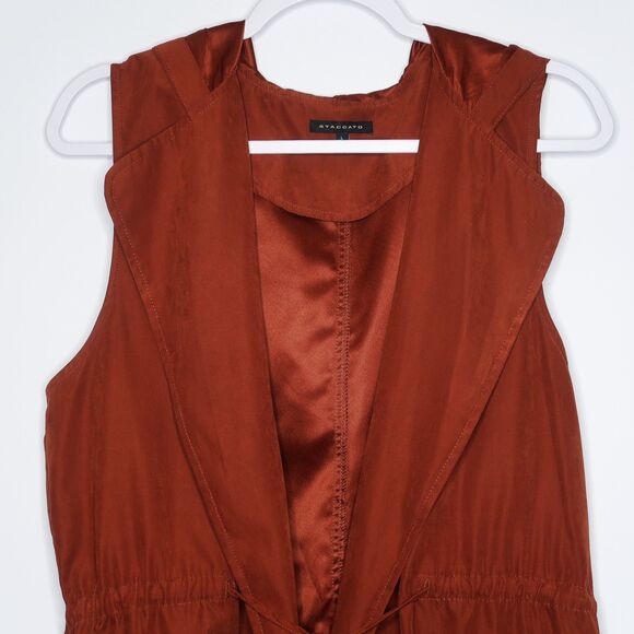 Staccato Womens Burnt Orange Hooded Wrap Suede Vest Size L - Picture 4 of 7